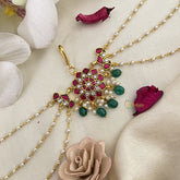 Vriksham Red White Floral Kundan Jadau Sheeshphool-Green Bead-J2785